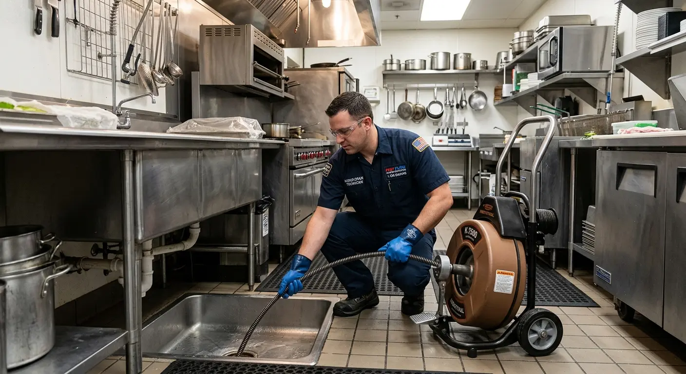 Commercial drain cleaning service in a restaurant kitchen in Nantucket
